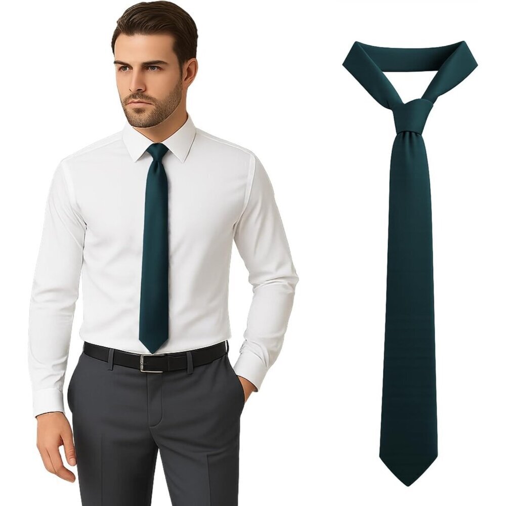 Men's Dark Green Imported Adjustable Satin Dapper Look Neck Ties